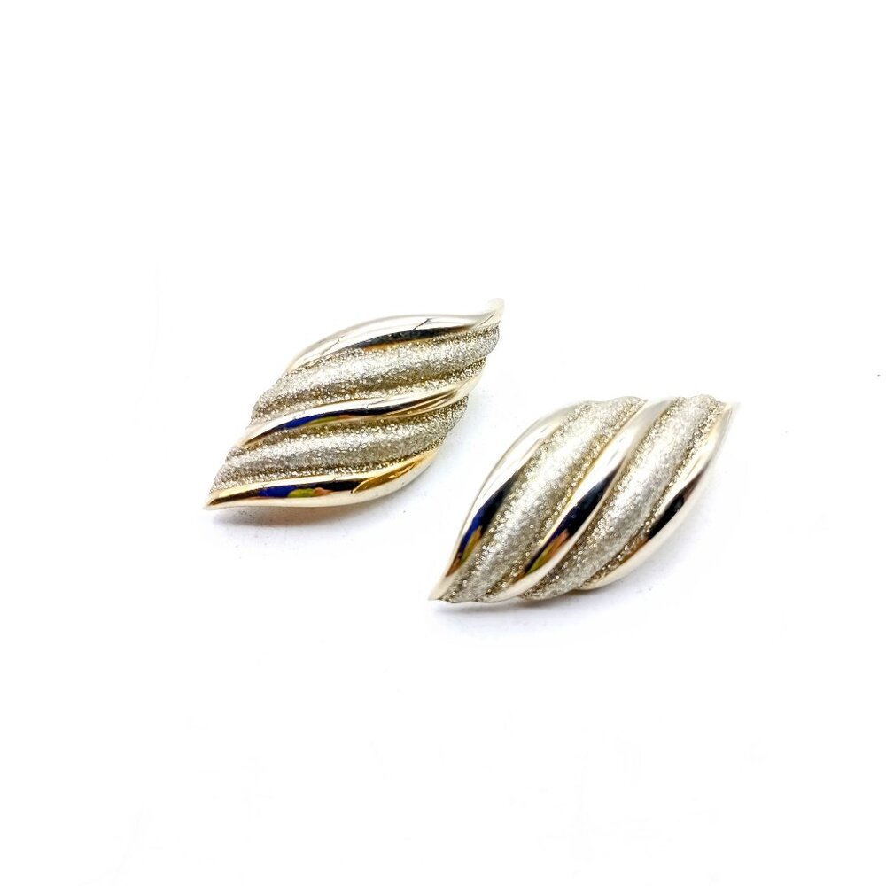 Vintage Frosted Chic Clip On Earrings with Shimmer Gold and Silver Diamond Dust - Picture 3 of 5